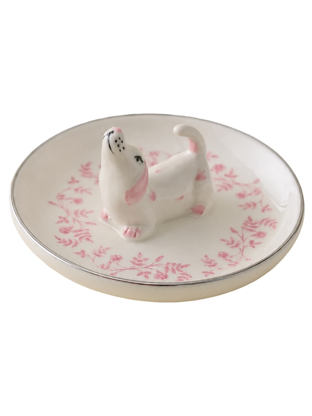 Urban Outfitters Piper Dachshund Dog Ceramic Ring Dish With Pink Floral Motif